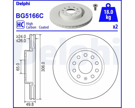 Brake disc BG5166C Delphi