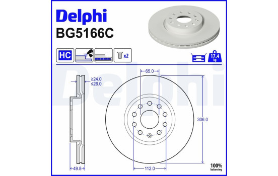 Brake disc BG5166C Delphi
