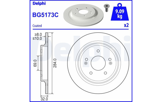 Brake disc BG5173C Delphi