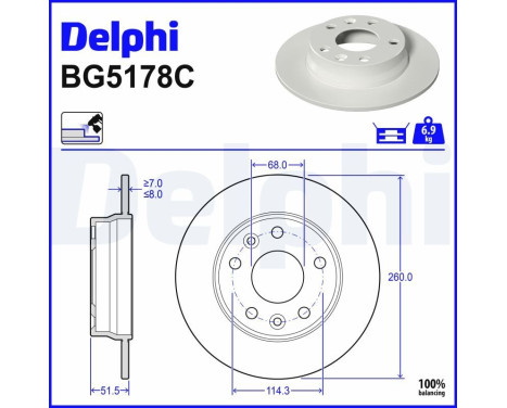 Brake disc BG5178C Delphi