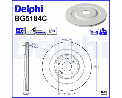 Brake disc BG5184C Delphi