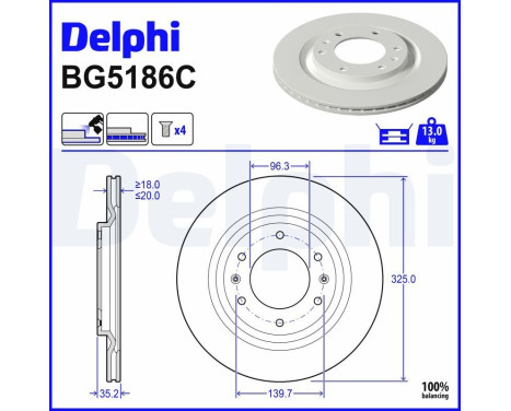 Brake disc BG5186C Delphi