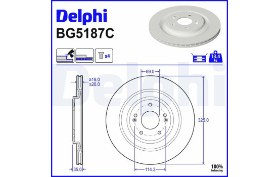 Brake disc BG5187C Delphi
