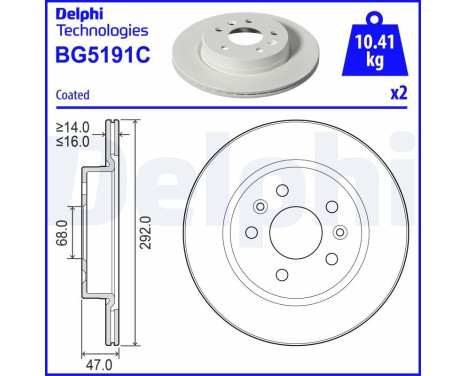Brake disc BG5191C Delphi