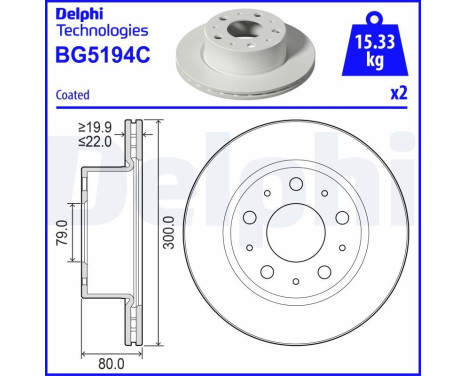 Brake disc BG5194C Delphi