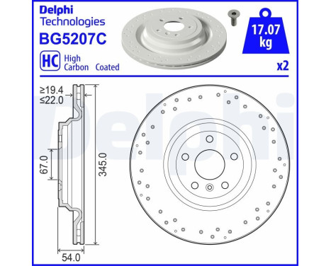 Brake disc BG5207C Delphi