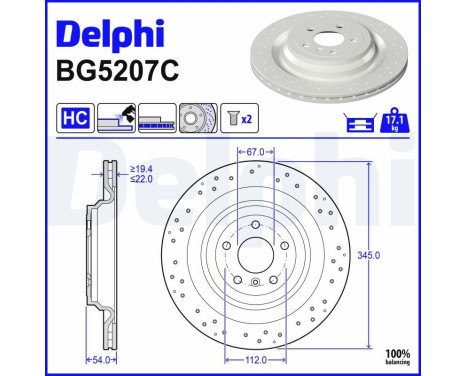Brake disc BG5207C Delphi