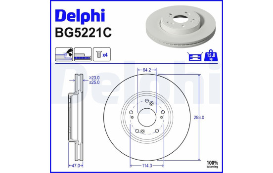 Brake disc BG5221C Delphi