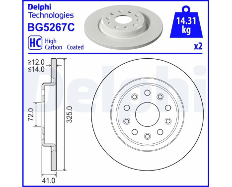 Brake disc BG5267C Delphi