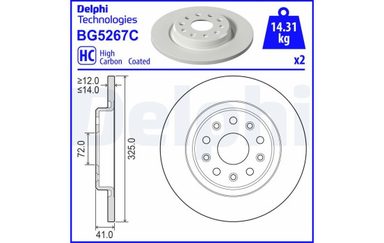 Brake disc BG5267C Delphi