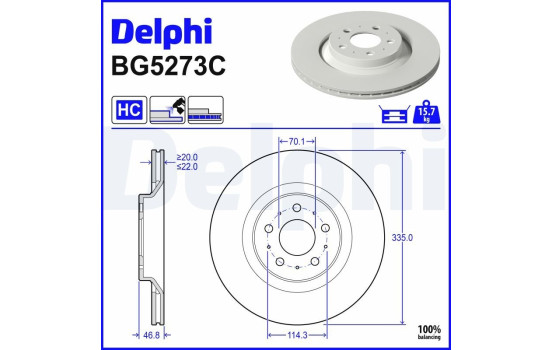 Brake disc BG5273C Delphi