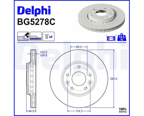 Brake disc BG5278C Delphi