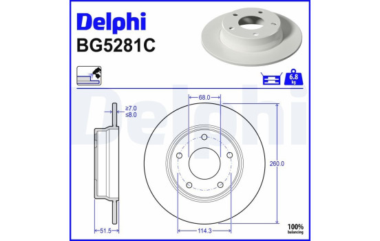 Brake disc BG5281C Delphi