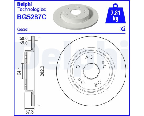 Brake disc BG5287C Delphi