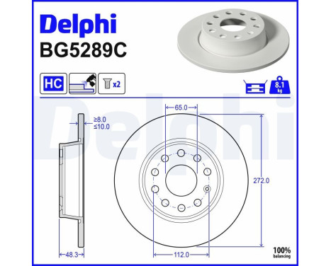 Brake disc BG5289C Delphi