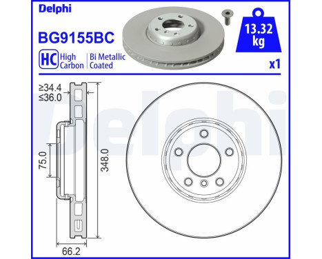 Brake disc BG9155BC Delphi