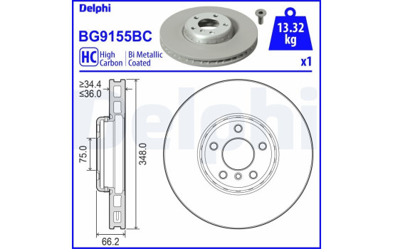 Brake disc BG9155BC Delphi