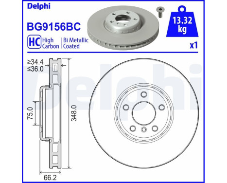 Brake disc BG9156BC Delphi