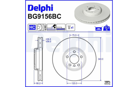 Brake disc BG9156BC Delphi
