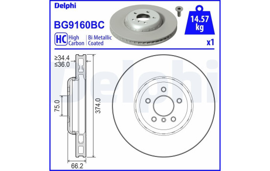 Brake disc BG9160BC Delphi