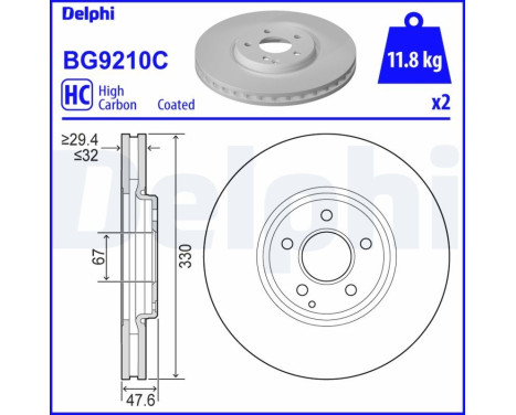 Brake disc BG9210C Delphi