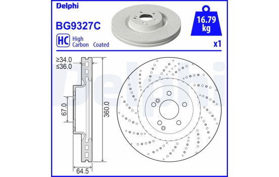 Brake disc BG9327C Delphi
