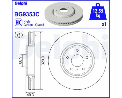 Brake disc BG9353C Delphi