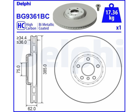 Brake disc BG9361BC Delphi