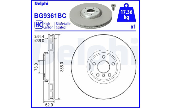 Brake disc BG9361BC Delphi
