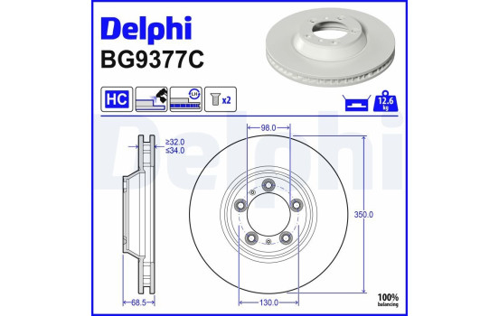 Brake disc BG9377C Delphi