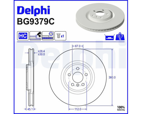 Brake disc BG9379C Delphi