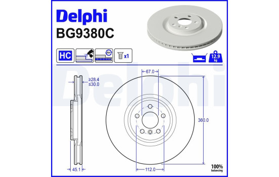 Brake disc BG9380C Delphi