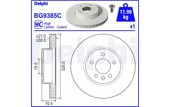 Brake disc BG9385C Delphi
