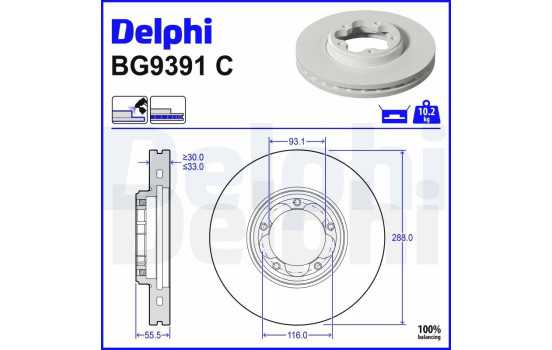 Brake disc BG9391C Delphi