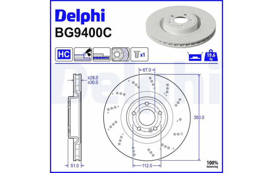 Brake disc BG9400C Delphi