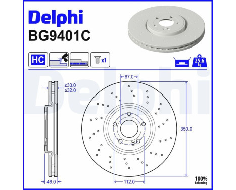 Brake disc BG9401C Delphi