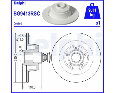 Brake disc BG9413RSC Delphi