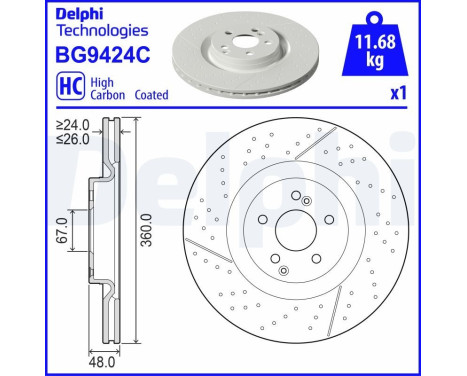 Brake disc BG9424C Delphi