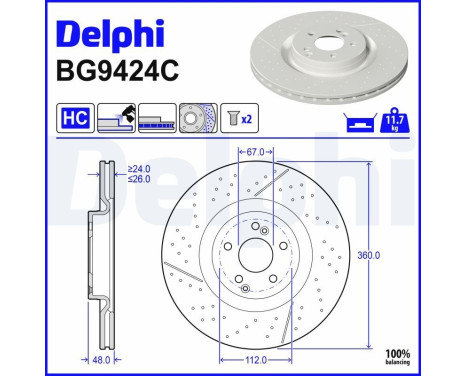Brake disc BG9424C Delphi