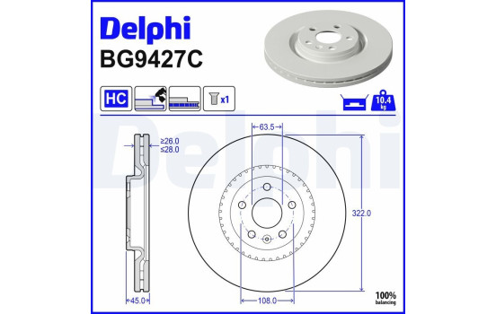 Brake disc BG9427C Delphi