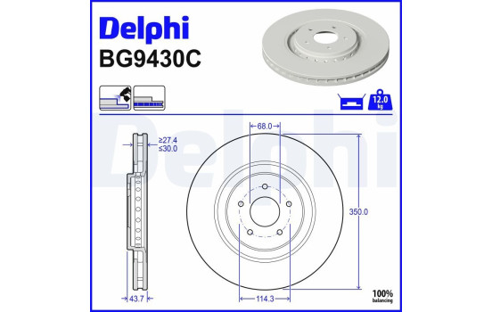 Brake disc BG9430C Delphi