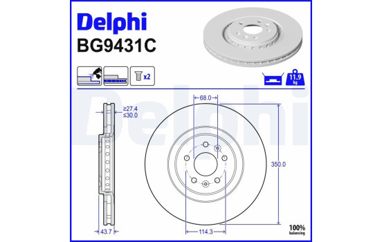 Brake disc BG9431C Delphi