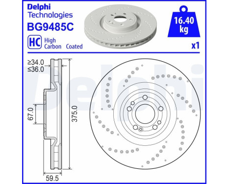 Brake disc BG9485C Delphi