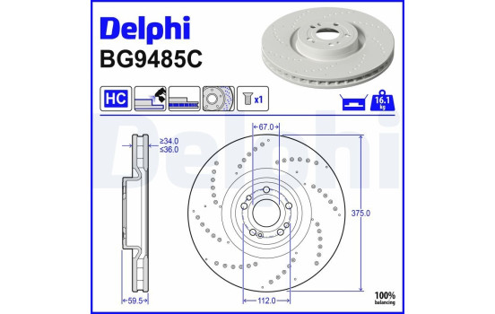Brake disc BG9485C Delphi
