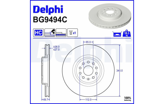 Brake disc BG9494C Delphi