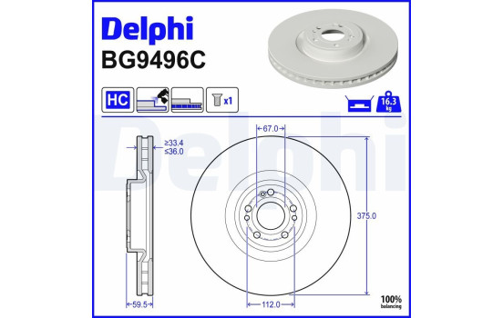 Brake disc BG9496C Delphi