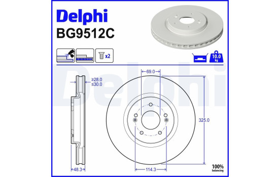 Brake disc BG9512C Delphi