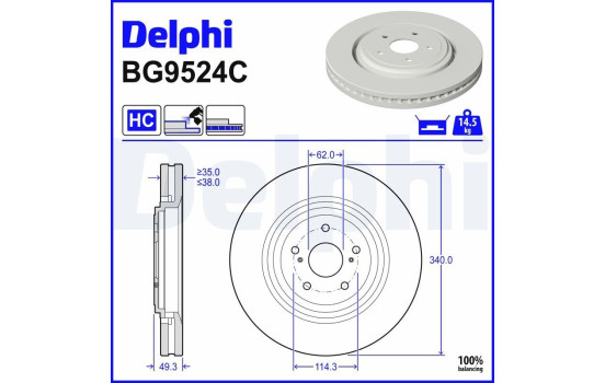 Brake disc BG9524C Delphi