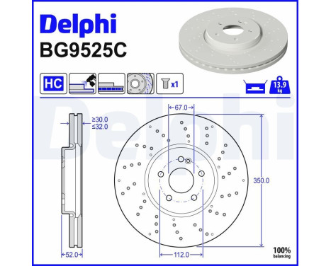 Brake disc BG9525C Delphi