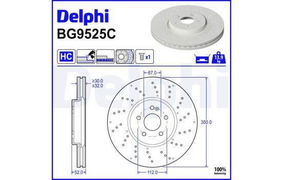 Brake disc BG9525C Delphi